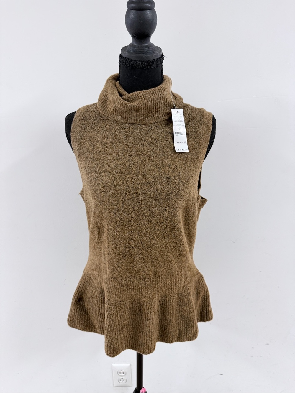 White House Black Market Sleeveless Cowl Neck Sweater Top in Brown